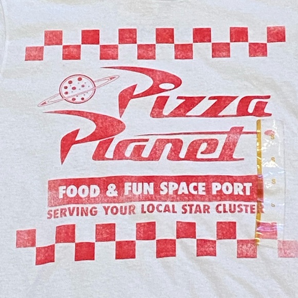 Men's Disney Pixar Toy Story Pizza Planet Tee Shirt T-Shirt White Size Small NWT - Picture 2 of 4